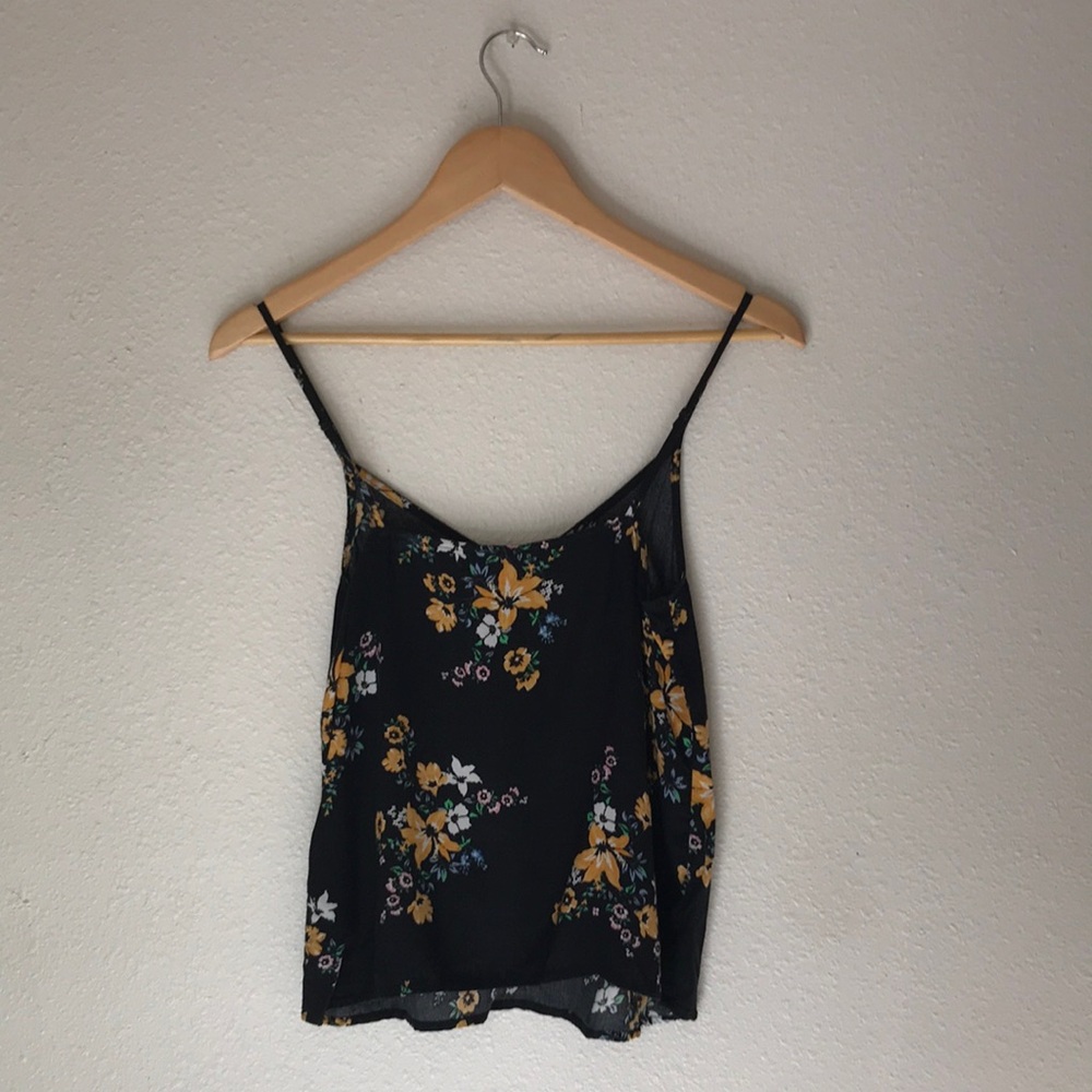Black and Yellow Floral Women's Tank Top - S (size 2) - Picture 6 of 10